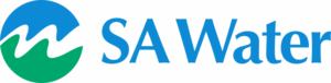 SA Water logo featuring a circular blue and green icon resembling waves, next to the words "SA Water" in blue text on a light background.