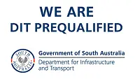 Text stating "WE ARE DIT PREQUALIFIED" above the South Australian Government logo and the words "Department for Infrastructure and Transport.